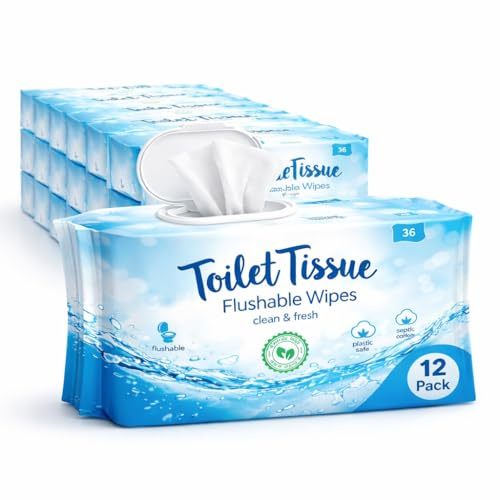 HiFEN® Moist Toilet Tissue Wipes, 12 Pack Flushable Biodegradable Toilet Wipes, Fragrance Free Sensitive Hygiene Wipes, 432 Count (12 Pack of 36)