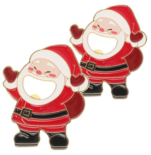 Veemoon Lot de 2 set de Ouvre-Bouteilles Magnétiques Père Noël pour Réfrigérateur Décapsuleurs Fantaisie en Métal Robuste Accessoires la Cuisine Pratiques pour Bières et Sodas – Présent