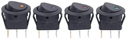 Lot de 4 interrupteurs ronds 12 V, interrupteur à bascule LED 2 positions, 3 broches, 20 mm, contact en cuivre argenté, boîtier ABS, pour applications automobiles, camping-cars et