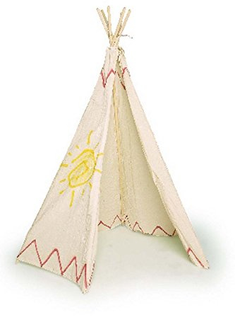 Small Foot foot 3035 Indianerzelt mit Holzstangen und Tipi aus Baumwolle, mit bunten Motiven, für drinnen und draußen 2020068