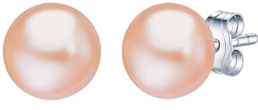 Valero Pearls Damen Perlenohrstecker aus 925/- Sterling Silber mit Button Süßwasser-Zuchtperle 7-8 mm apricot - Silberohrstecker mit echter Perle