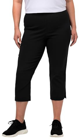 Ulla Popken Femme Grandes tailles Pantalon cigarette 7/8, élastiquée et fluide noir 56 640914 10-54