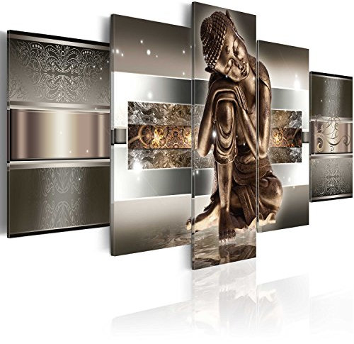 Cuadros B&D XXL - Cuadro de cristal acrílico 100x50 cm Impresión de 5 Piezas Pintura sobre Vidrio Imagen Gráfica Decoracion de Pared – Buda h-C-0034-k-m