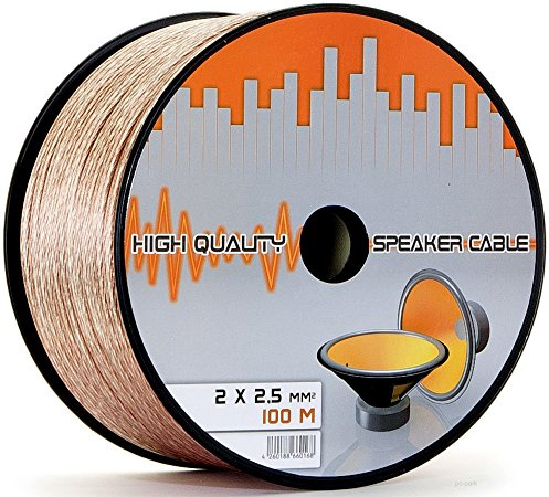 LOKMANN 100 Meter 2 x 2,5mm² Lautsprecherkabel CCA-Kupfer Transparent PVC- Dielektrikum Speaker Kabel HiFi Boxen High-End Box Musik Cable (100m, 2X 2,5 mm) | PVC-Dielektrikum, Speaker Boxen Audio Cable, 2 x 2,5mm