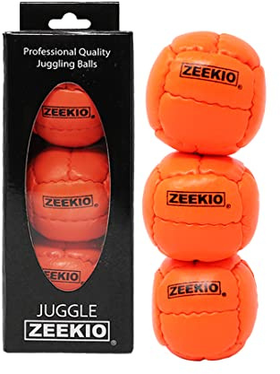 Zeekio - Galaxy Juggling Ball - Professional Grade - Suitable for All Levels & Ages - Premium 12 Panel Genuine Leather Ball Durable - 130 Grams 67mm - Set of 3 - Orange