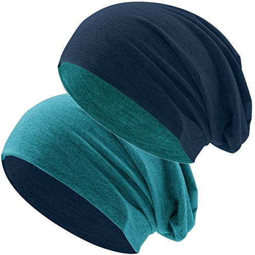 Hatstar® Bicolor Slouch Long Beanie Mütze | leicht und weich | für Damen und Herren | Übergangsmütze für Frühling und Sommer (Zwei-farbig | Bicolor Petrol-Navy)