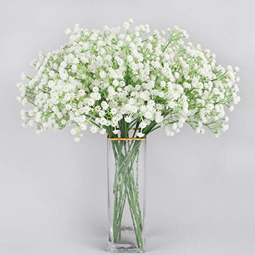 Homcomodar Künstlich Blume Real Touch Gypsophila 24Pc Gefälschte Babybreath Seidenblume Weiß für Hochzeit,Party,Braut,Büro Dekor