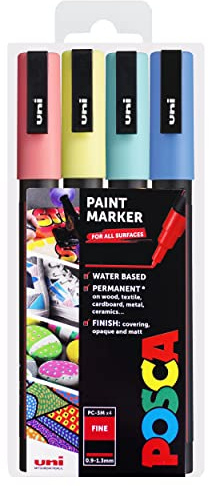 POSCA PC-3M Art Paint Markers – 4er-Set – im Plastiketui (Pastel Primary Tones)
