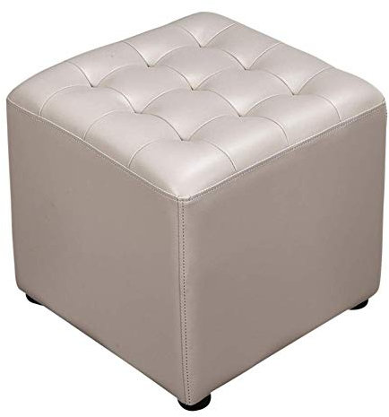 XBSLJ Fußhocker, Leder, gepolstert, Würfel, Ottoman, Sitzwürfel, Fußhocker, Massivholz, quadratisch, Leder, Wohnzimmer, Couchtisch, kleine Bank, grau, 40 x 40 x 35 cm