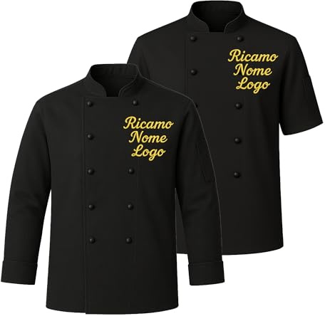 Ristohouse Giacca da Cuoco Unisex 100% Cotone Fresco – Manica Corta o Lunga – Con Bottone Estraibile o Clip – Personalizzabile con Ricamo – Vari Colori