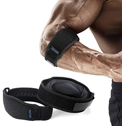 AGPTEK Ellenbogen Bandage 2er Pack, Sportbandage mit EVA-Kompressionspad, von Tennisarm Bandage für Sport, Fitness, Grau