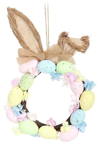 COM-FOUR® Osterkranz mit Ostereiern und Langen Hasenohren, dekorativer Türkranz mit Aufhänger, als Wandkranz nutzbar