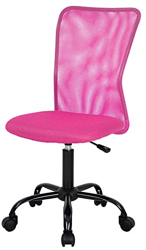 FDW Home Office Chair Mid Back Mesh Desk Chair Armless Computer Ergonomic Task Rolling Swivel Chair Back Support Adjustable Modern with Lumbar Support,Pink
