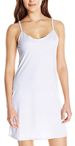 Micoden Vestido interior de poliéster para mujer, vestido de noche, sexy, enagua transpirable, suave, largo, pijama, vestido de corpiño, Blanco, 38-40