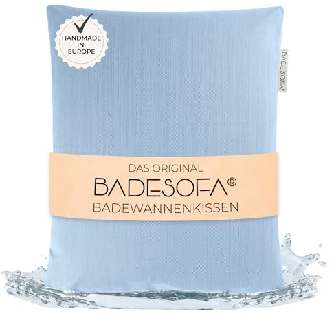 BADESOFA Badewannenkissen Small in Blau | Premium Badekissen Nacken & Rücken, Handgefertigt in Europa, Waschbar & Schnelltrocknend, Kissen Passt in jede Badewanne