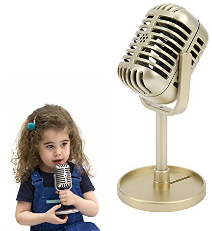 Microfono Prop, Microfono Finto per Riprese, Microfono Classico Prop Microfono Retrò in Plastica Decorazione da Tavolo, per Feste Cantate, Idea di Natale 80x165x50mm(oro)