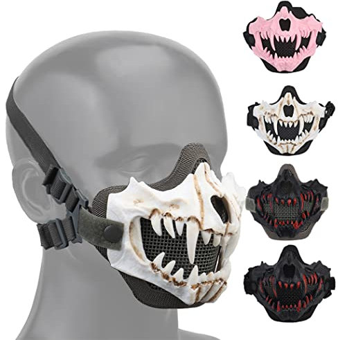 AQzxdc Masque de Protection du Visage pour Le tir Airsoft en extérieur - Double Ceinture en métal grillagé - Demi-Visage - Masque Tactique Airsoft,Gy02