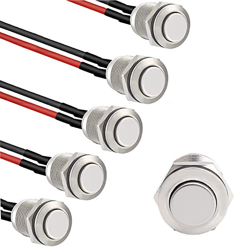 RUNCCI-YUN 5pcs 12mm Taster Wasserdicht,Metall Drucktastenschalter ，Edelstahl,12V Momentanen Druckschalter, für hupen, Klingel,Auto Runde Mini Drücken Taster (Hervorstehend)