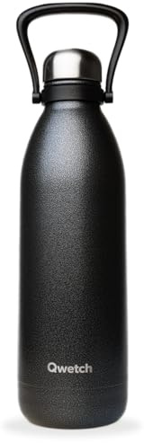 Qwetch - Bouteille Isotherme TITAN ROC 1,5L Noir - Ultra Résistante avec Revêtement Anti-Rayures - 48h Froid / 16h Chaud - Étanche, Lavable au Lave-Vaisselle - Gourde Inox avec Poignée