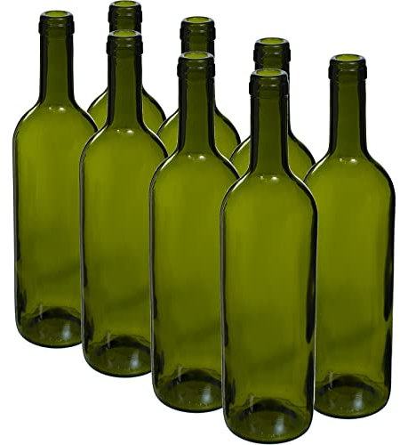 AlcoFermBrew Botellas de vidrio para vino 0.75L - OLIVE 8pcs. | Botella de vino | Carboy | Demijohn | Embotellado