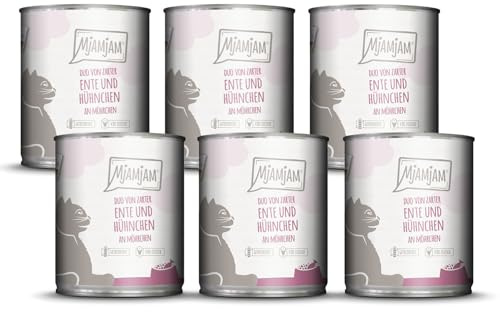 MjAMjAM - Nourriture Humide Premium pour Chat - Duo de Tendre Canard & Poulet juteux sur Carottes, Paquet de 6 (6 x 800 g), sans céréales avec supplément de Viande