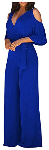 RMBLYfeiye Jumpsuit Damen Lang Rundhals Schulterfrei Elegant für Hochzeit Hohe Taille Mesh Cover Mit Geradem Bein Hosenanzug Business Festlich