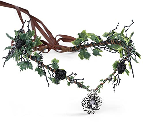 MOSTORY Black Fairy Elf Crown Headpiece for Halloween Cosplay Women Party Renaissance Festival