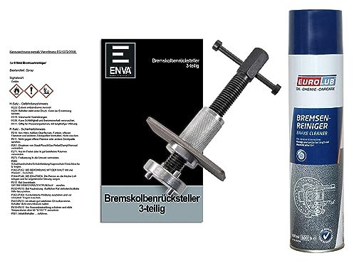 ENVA Bremskolbenrücksteller 3TLG. + 600ml Bremsenreiniger Universales Rückstellwerkzeug für Bremssättel inkl. 600ml Bremsenreiniger Spray Öl und Fettentferner
