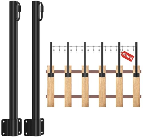 Suchtale Wall Mounted String Light Pole, Fence Extender with Clip and Bracket,Outdoor String Lights Hangers, Wall Mounting Stand for Deck Patio Garden Christmas Wedding Party,1.3 FT 8 Pack, Black