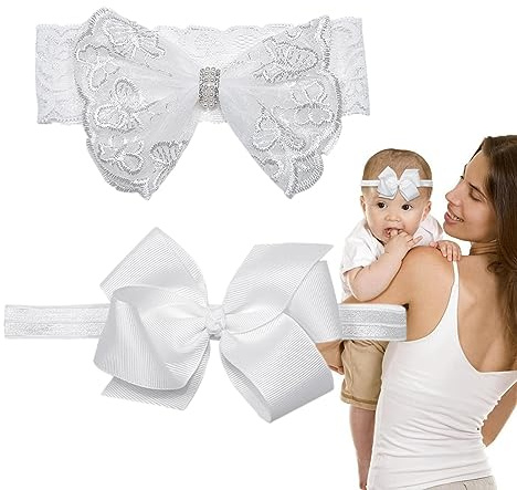 Vit babypannband | Vit pannband för baby,2 Styck Baby Flickor Hårrosetter Satin Pannband Hårband med broderi Fjärilshårtillbehör för spädbarn Nyfödda Småbarn Fukamou
