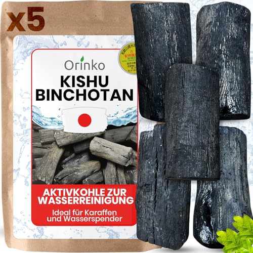 ORINKO ® Binchotan Bio Charbon Actif Eau x5 – Puissante Filtration Naturelle 2.5L/Bâton – Chêne Japonais Authentique (Kishu, Wakayama) – Idéal pour Carafe, Fontaine, ou Gourde - Taille M