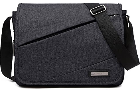 FOLOVEYA Bolsa de Mensajero Hombre 13 Pulgadas Ordenador Portátil Maletin Bolso Bandolera Negocios Satchel Bolso Portatil para Trabajo Oficina Viaje Escuela Impermeable Poliéster Negro