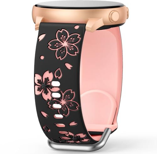 AMSKY Zweifarbig Floral Silikon Armband Kompatibel mit Samsung Galaxy Watch 7 6 5 4 Active 2 40mm 44mm, Watch 6 4 Classic 43mm 47mm 42mm 46mm, 5 Pro 45mm, 20mm Blumen Muster Graviert Armband für Damen