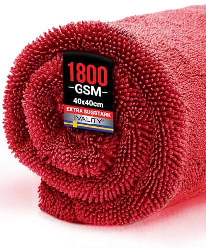 Ivality Panno Microfibra Auto Piccolo 40x40 cm – 1800 g/m² Panno in Microfibra Ultra Assorbente per Auto e Moto, Vetri, Senza Pelucchi e Delicato sulla Vernice, Panni Asciugatura Twisted, rosso