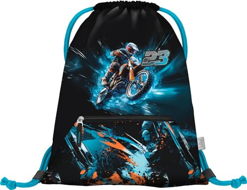 Baagl Turnbeutel für Jungen, Wasserdichte Schuhbeutel für Kinder, Schule und Kindergarten Sportbeutel für Junge, Sportrucksack, Gymsack (Motorrad)