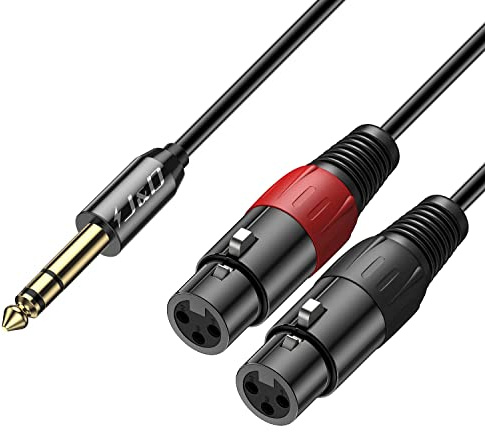 J&D 6,35 mm (1/4 Zoll) TRS Stecker auf Dual XLR Weiblich Y Splitter Kabel, 2 XLR Weiblich zu 6,35mm 1/4 TRS Männlich Unbalanced Stereo Audio Patch Adapterkabel für Mic Mixer, 0,9 Meter