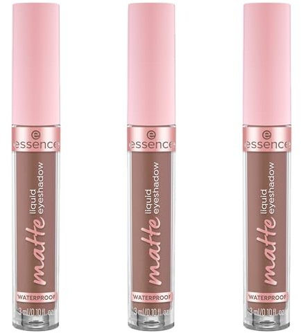 essence matte liquid eyeshadow, Lidschatten, Nr. 02, Braun, langanhaltend, abdeckend, schnelltrocknend, natürlich, vegan, wasserfest, ohne Mikroplastikpartikel, Nanopartikel frei, 3er Pack (3x3ml)