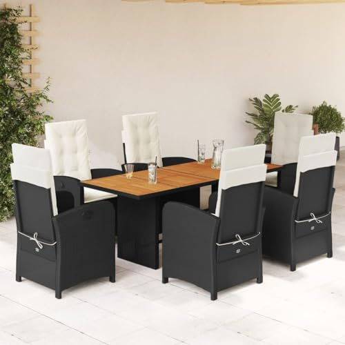 Keyroto Rattan Gartenmöbel Set mit 6 Gartenstuhl Hochlehner Verstellbar Garten essgruppe 6 Personen Sitzgruppe Outdoor Polyrattan Sitzgruppe Sitzgarnitur Terassenmöbel außen-Schwarz und Creme-7-tlg-2