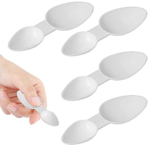 Ansodo 4 PCS Double Sided Plastic Spoons, Reusable Medicine Spoon for Cereal, Coffee, Washing Powder, Cooking, Home, Office (White)