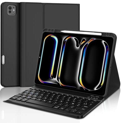 SENGBIRCH Teclado Bluetooth para Tablet Español Ñ, Ultra-Delgado Inalámbrico Teclado, Delgado y Ligero Keyboard para iPad, Android Samsung Tablet, Xiaomi Pad, Huawei, Lenovo Teblet, Negro