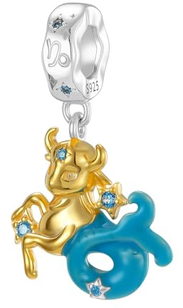 Symretie Perla de cadena del signo zodiacal Capricornio de plata 925, compatible con pulseras y collares de estilo Pandora y europeo, adecuada para mujeres y niñas.