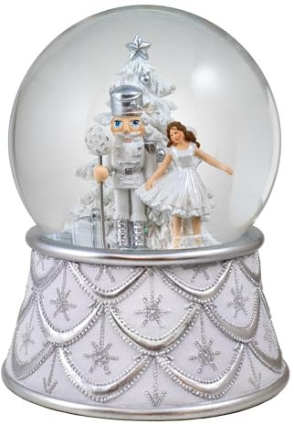 100MM Silver & White Musical Nutcracker Snow Globe by The San Francisco Music Box