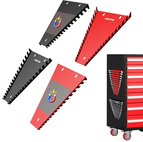 AIUITIO 4 Pack Magnetic Wrench Organizer, 64-Slot Magnetic Wrench Organizer Tray for Tool Box & Wall Mounted,Wrench Holder Fit SAE (1/4 - 1-1/16) & Metric (6 mm-24 mm) Wrench Storage (4 pack)