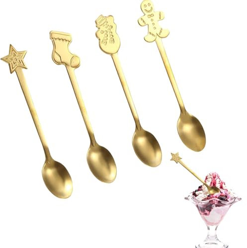 Cucchiai di Natale in acciaio, piccoli cucchiai da caffè, 4 pezzi