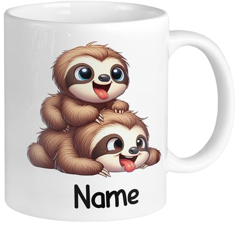 GRAZDesign Tasse Kinder mit Namen personalisiert, Faultier Motiv Kinderbecher aus Keramik 330ml