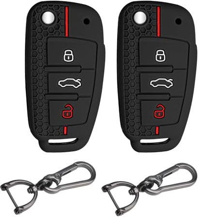 FT FUNTOR Autoschlüssel Hülle für Audi,kompatibel mit Audi A1 A3 A4 A6 Quattro Q2 Q3 Q7 S3 S6 RS3 RS6 R8 TT TTS,3 Tasten für Audi Schlüssel Hülle Silikon Schlüsselhülle (2-Schwarz Rot+Schwarz Rot)