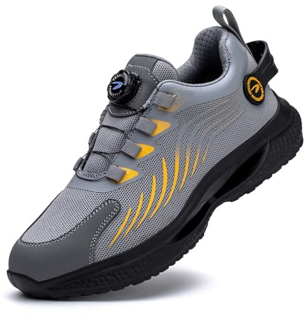 Safety Trainers Men Women Steel Toe Cap Trainers Lightweight Safety Shoes Breathable Non Slip Work Trainers Steel Toe Cap Safety Boots Swivel Buckle Shoelaces Grey