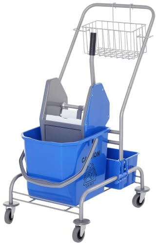 HOMCOM Chariot Nettoyage 25L avec essoreuse 4 Roues Bleu