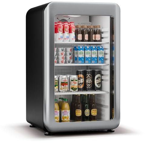 KLARSTEIN Audrey EVO Nevera Bebidas - 113L Frigorífico para Bebidas con Puerta Doble Acristalamiento, Iluminación Led, Termostato Mecánico, Diseño Retro, 0-10°C, Negro