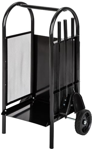 RILOOP Kaminholzwagen Kaminholzkorb Holzwagen Kaminkorb Brennholzwagen + Kaminbesteck